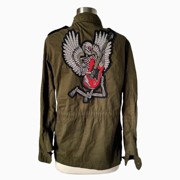 Zadig & Voltaire Kayak Bis Jacket Military Green XS Skull Guitar Patch - Picture 4 of 11